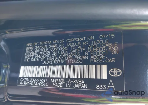 2015 Toyota Prius C One из США, поврежденный, VIN JTDKDTB31F1110550